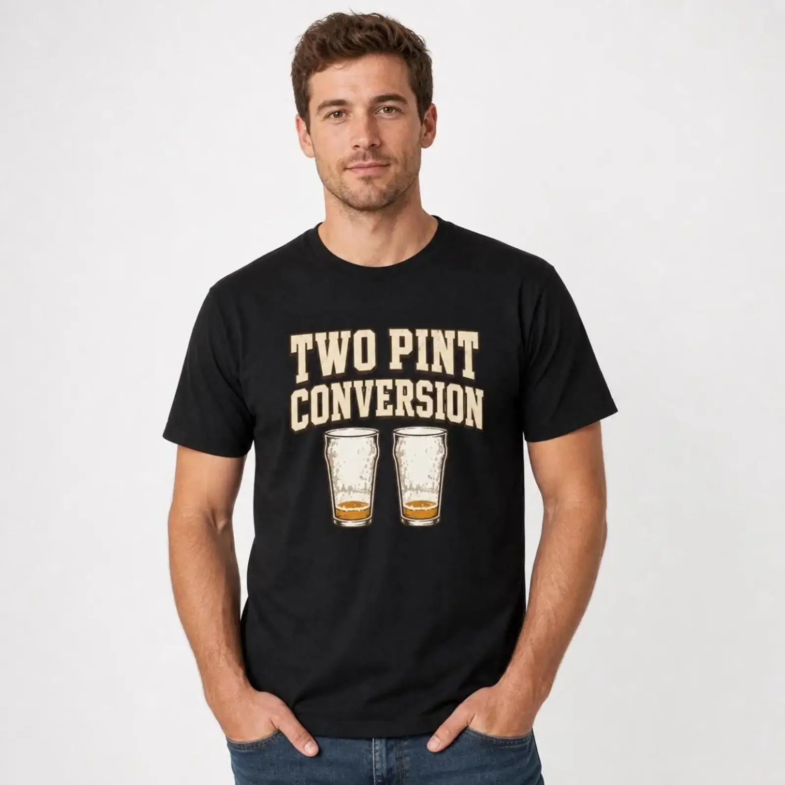 Two Pint Conversion T Shirt Beer Glasses Drinking  vintage Washed Comfortable Versatile graphic Casual Unisex Soft Stylish