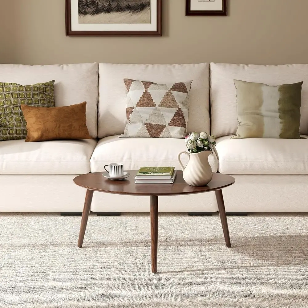 Solid Oak Minimalist Walnut Coffee Table, 33.5 W x 22.83 D x 15.74 H for Living Room