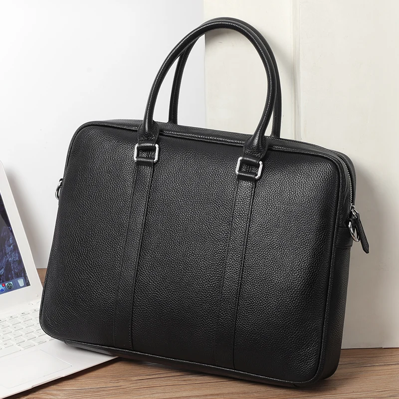 Large Men Bags Cow Leather Business office Men\'s Briefcase Brand Leather Handbag male Computer Laptop bag Black Tote Casual 2023