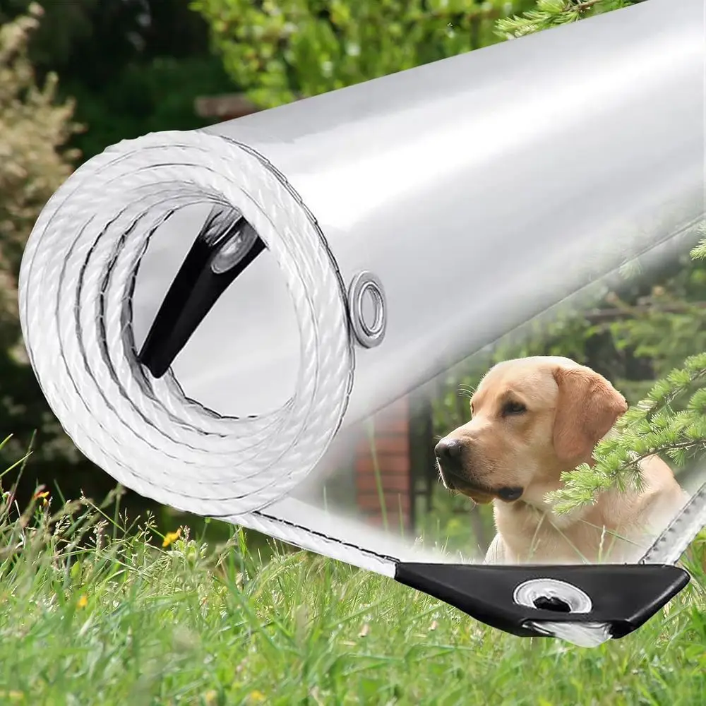 

8x16ft Clear Tarps Heavy Duty Waterproof, 14Mil Thickened Transparent Tear Resistant Waterproof PVC Vinyl Tarpaulin Enclosure wi