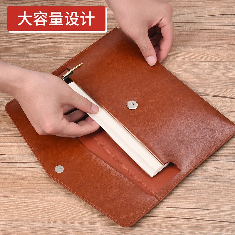 Leather Document Bag A4A5 Flat Bag Public Document Bag Data Contract Invoice Archive Bag Large Capacity Business Office Handheld