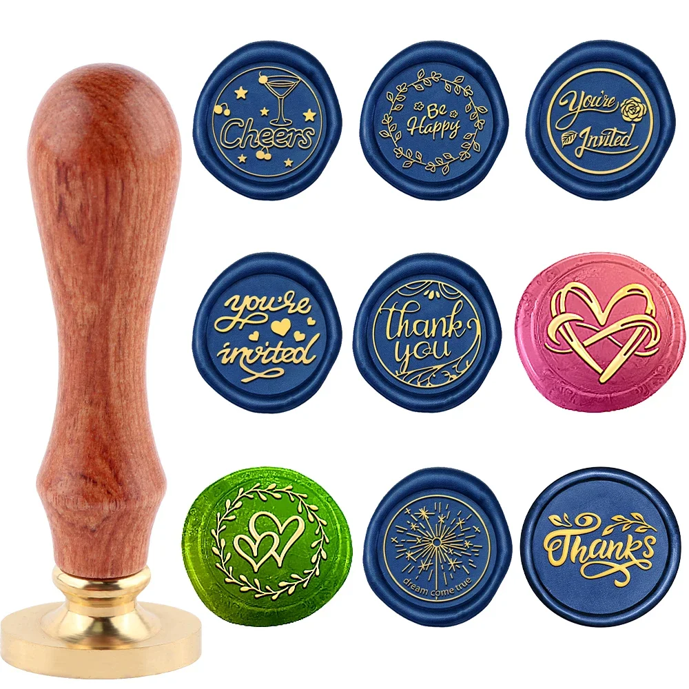 Cheers Word Wax Stamp 25mm Brass Wax Stamp Head with Wooden Handle for DIY Decorating Wedding Greeting Cards, Gifts, Invitations
