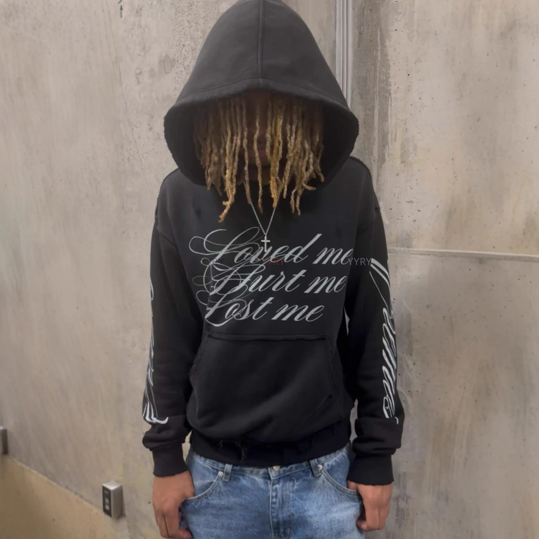 Autumn and winter fashion new hoodies, Cholo Cursive style printed pattern design, American street fashion unisex hoodies.