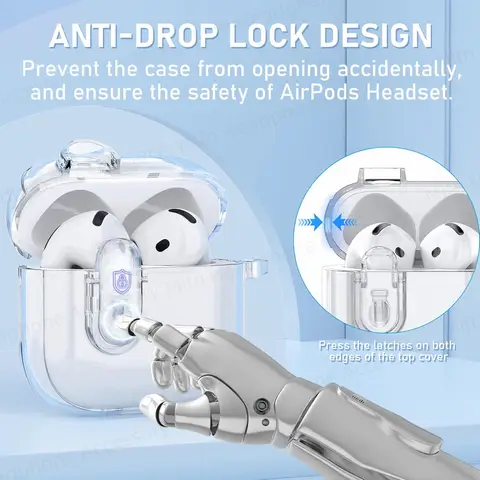 Airpods 4 (2024) 스위치의 새로운 기능 키체인이 포함된 투명 이어폰 케이스 AirPods 4세대 케이스용 충격 방지 보호 케이스