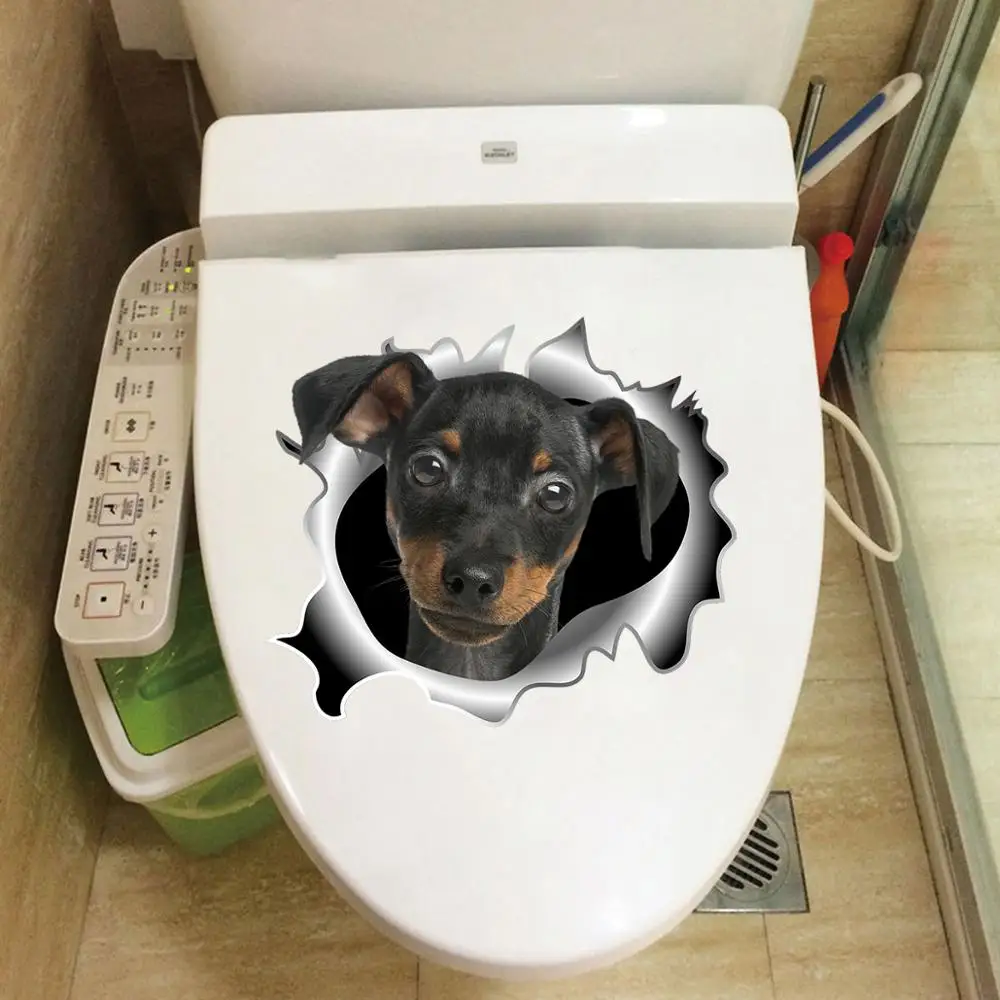 Three Ratels C518 Mini Doberman 3D Dogs  car sticker wall stickers Waterproof Decal Vinyl auto Wrap for bathroom fridge label