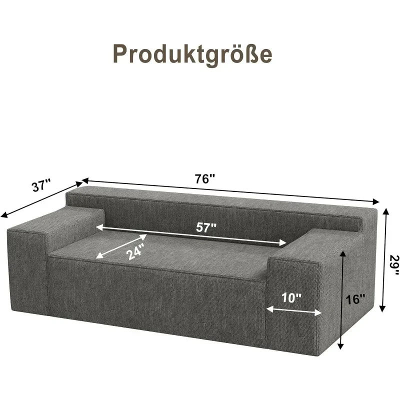 Modern 3-Seater Sofa, Hybrid Sofa in a Box, No Assembly Required, Comfy Sofa Couch with 3 Matching Pillows, Cat-Scratch