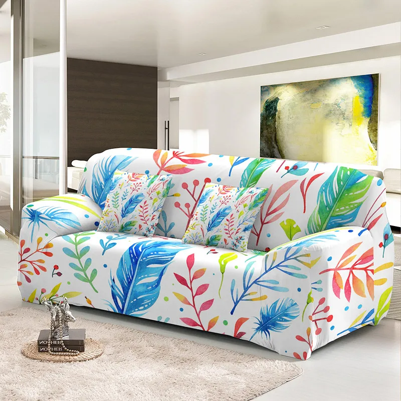 3D Elastic Sofa Covers for Living Room Colorful Feather Print Stretch Slipcovers Corner Couch Cover L Shape Need 2pcs