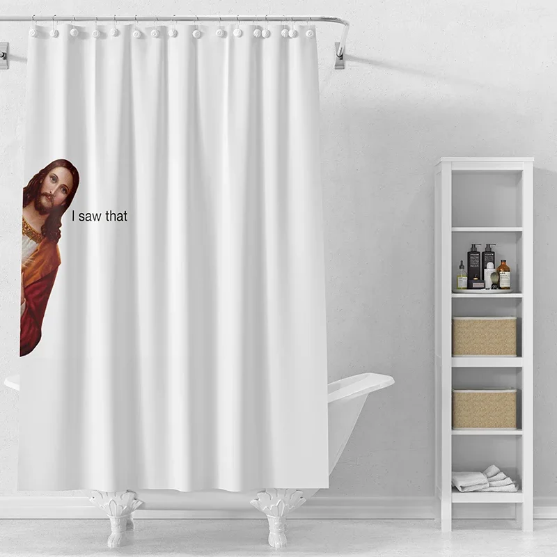 Gaslight Gatekeep Girlboss Jesus I Saw That Funny Meme Shower Curtain Set with Grommets and Hooks for Bathroom Decor