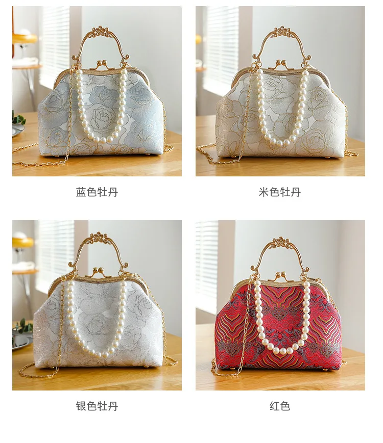 Lace Women's Handbag Chain Shoulder Bag Vintage Chinese Style Wedding Party Shell Crossbody Bag Elegant Advanced Messenger Bag