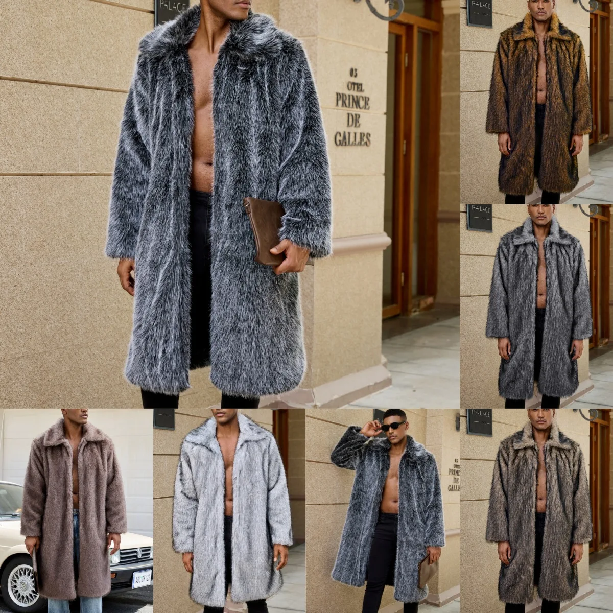 

Men Faux Fur Coats Long Jackets Turn Down Collar Coat Thick Warm Streetwear Jacket Work Casual Outerwear Autumn Winter 2025