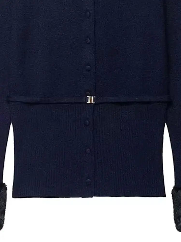 

HH Women Winter New Fashion Versatile Knitted Long Sleeves Tops With Belt Decoration Button Female Elegant Lapel Warm Cardigans