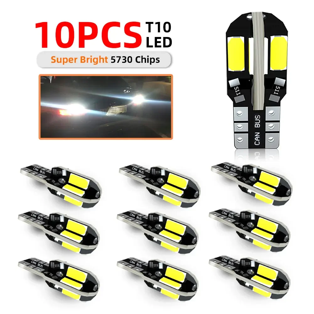 

10/20PCS W5W T10 LED Bulbs Canbus 5730 8SMD 12V 6000K for Car Turn Signal Reading Brake Trunk Hood Width Clearance Lights
