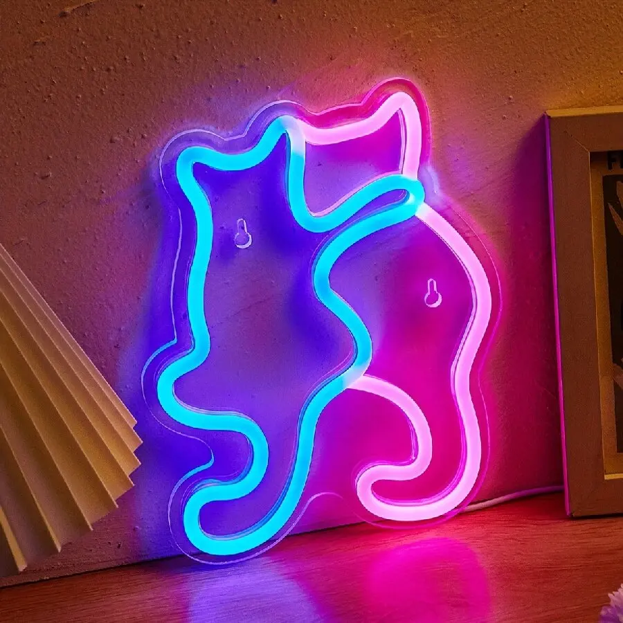 Anime Cat & Moon Neon Sign for Wall Art Arcade Decor, LED Night Lights Home Decor for Game Room Sign,Bedroom, Living Room, Bars