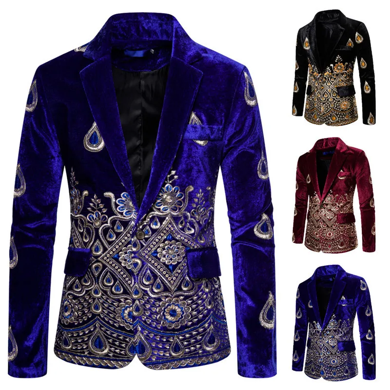 

k397 High-end men's embroidered suit dress performance costume embroidered suit men