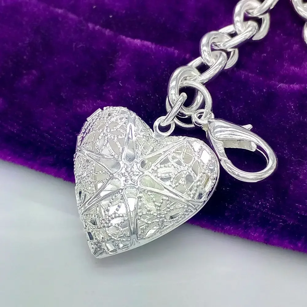 

New Fine 925 Sterling Silver Heart Photo Frame Bracelets For Women Fashion Wedding Party Christmas Gifts High Quality Jewelry