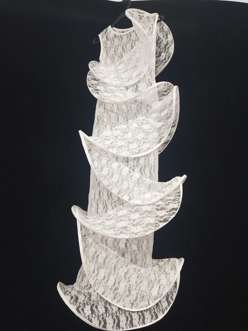 فستان نسائي من الدانتيل الأبيض بتلات شفافة أداء مبالغ فيه سحب الملكة زي المغني بار الحفل نموذج المنصة ملابس المسرح