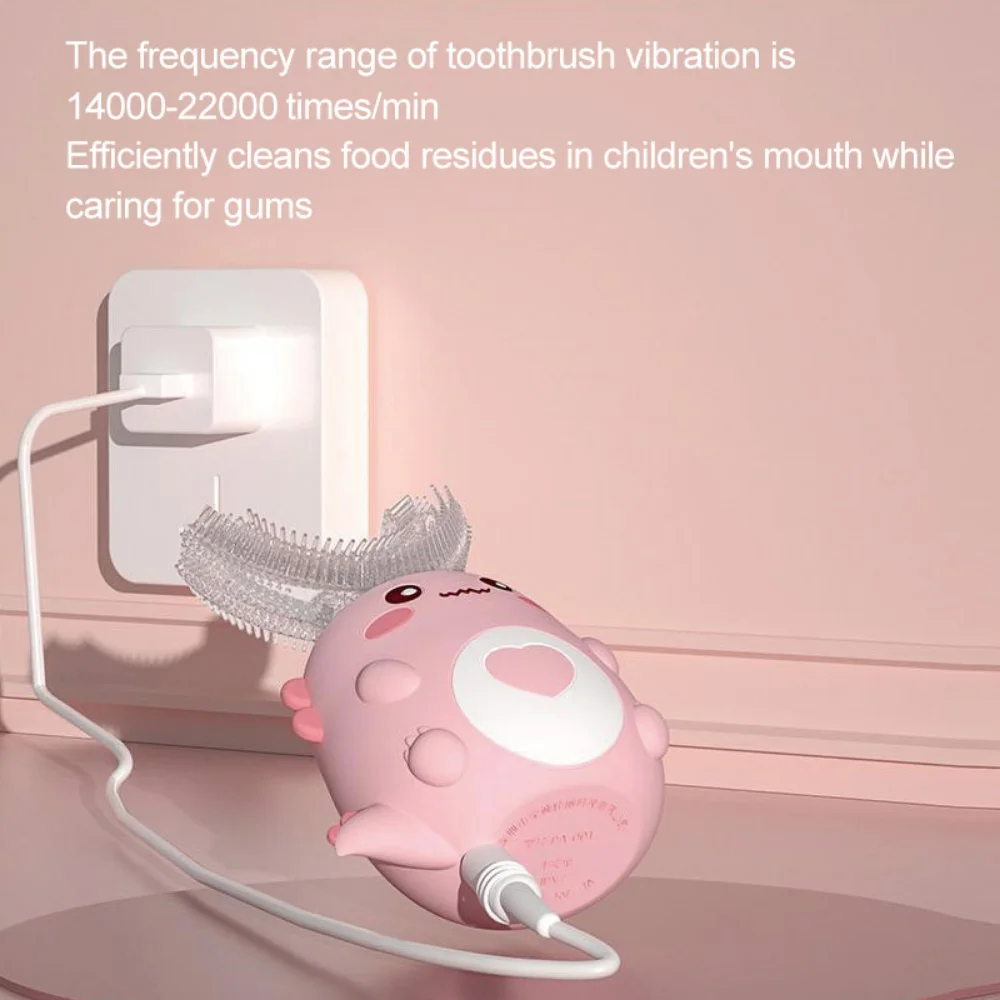 U-shape Silicone Children Electric Toothbrush 360° Smart Cartoon Kids Toothbrush Automatic USB Rechargeable Sonic Toothbrush