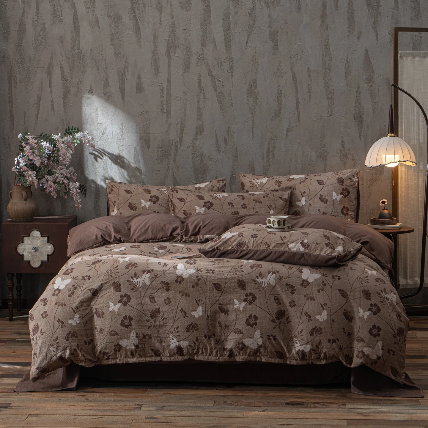 Korean Style Bedding Set Ins Retro Fresh Floral Washed Cotton Four Piece Duvet Set, Student Dormitory Bed Sheet Three Piece Set