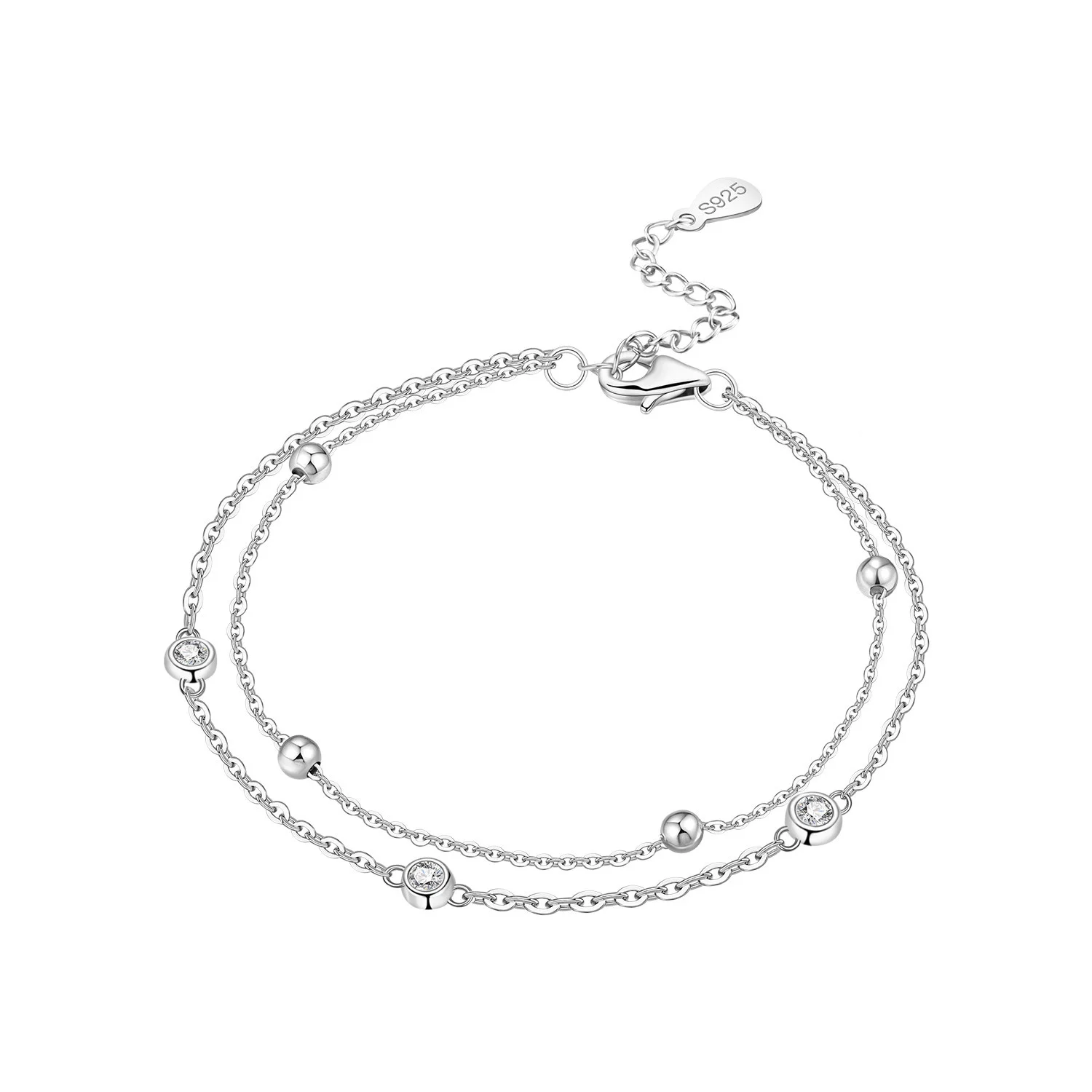 CYCUFF Neues Armband aus 925er Sterlingsilber mit einfacher Doppelkette, Kettenglied-Armband für Damen, Schmuck, Party, trendige Geschenke zum Jahrestag