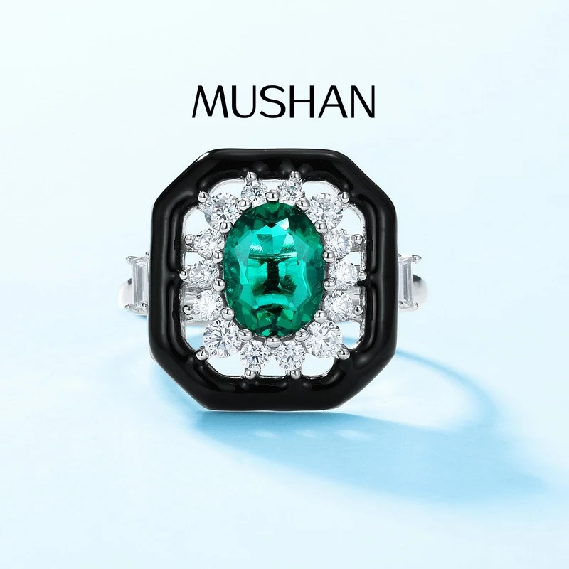 

MUSHAN Luxury Jewelry Sunflower Luxury Ring S925 Silver Set With Cultured Emerald