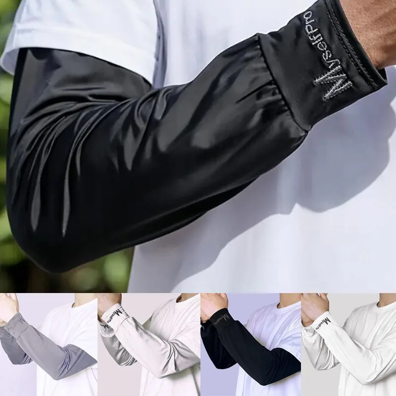 Guanti lunghi da uomo con mezze dita, maniche da braccio, lettera M, protezione solare UV, copertura per braccio freddo ghiacciato per ciclismo, pesca, arrampicata sportiva