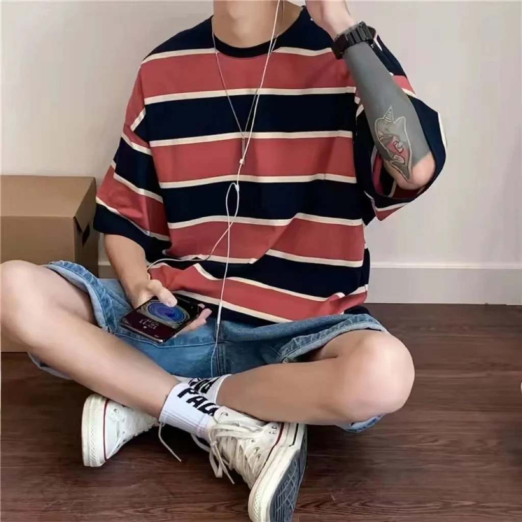 Simple Stripe Color Blocking 3D Print Foundation T-Shirts Men Women Casual Fashion Short Sleeve T Shirt New Harajuku Tees Tops