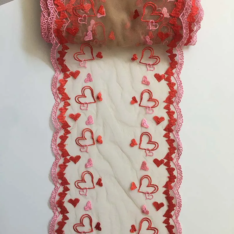 

40Yds/Lot 25cm Bilateral Red Hearts Embroidered Tulle Trim DIY Dress Sewing Crafts Lace Fabric For Lingerie Underwear Craft