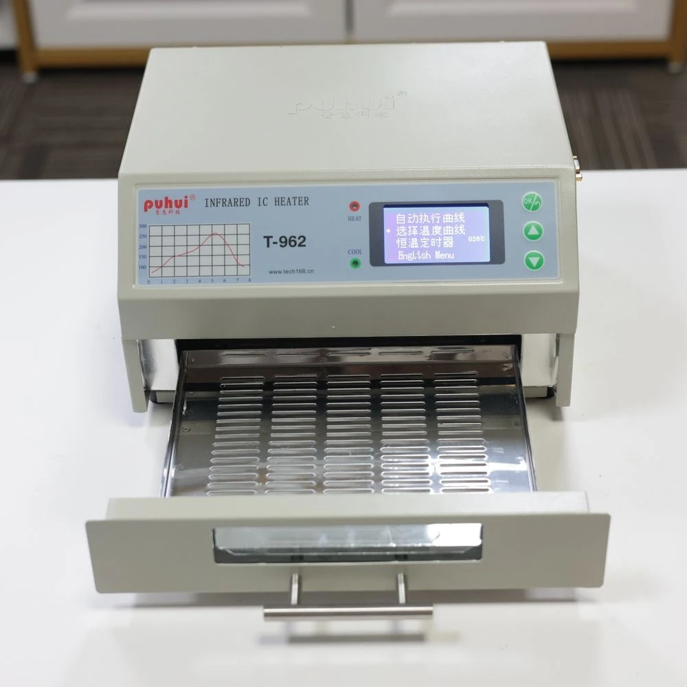 PUHUI T-962 – stacjonarna piec do lutowania metodą reflow z podczerwienią, moc 800 W, element grzejny do lutowania układów scalonych, przeznaczony do lutowania elementów SMD i BGA na płytach PCB, — 2