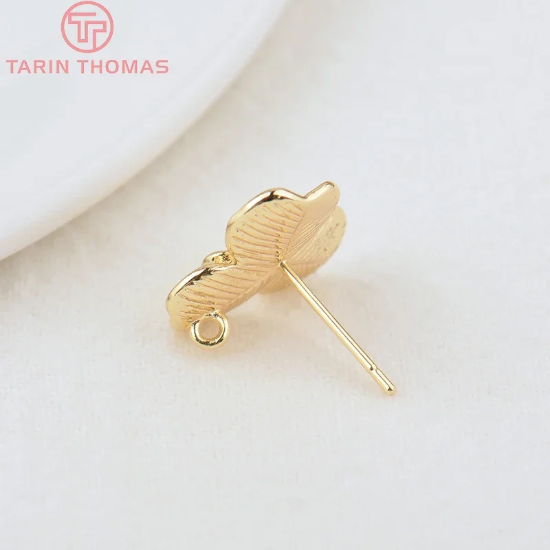 (2066)6PCS 14 มม.1.5 มม.24K Gold สีทองเหลืองต่างหูดอกไม้ Pins คุณภาพสูง DIY เครื่องประดับอุปกรณ์เสริม