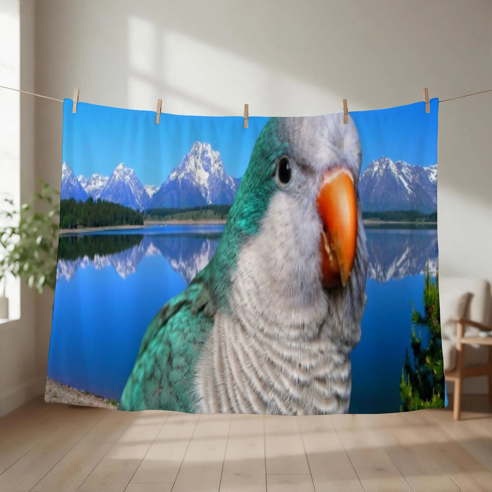Monk Parakeet Throw Blanket couch cozy soft plush fuzzy picnic outdoor blanket