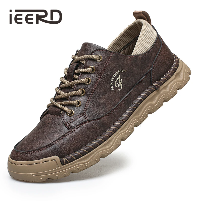 

Autumn New Handmade Split Leather Casual Shoes For Men Flat Plus Size 39-48 Men Sneakers
