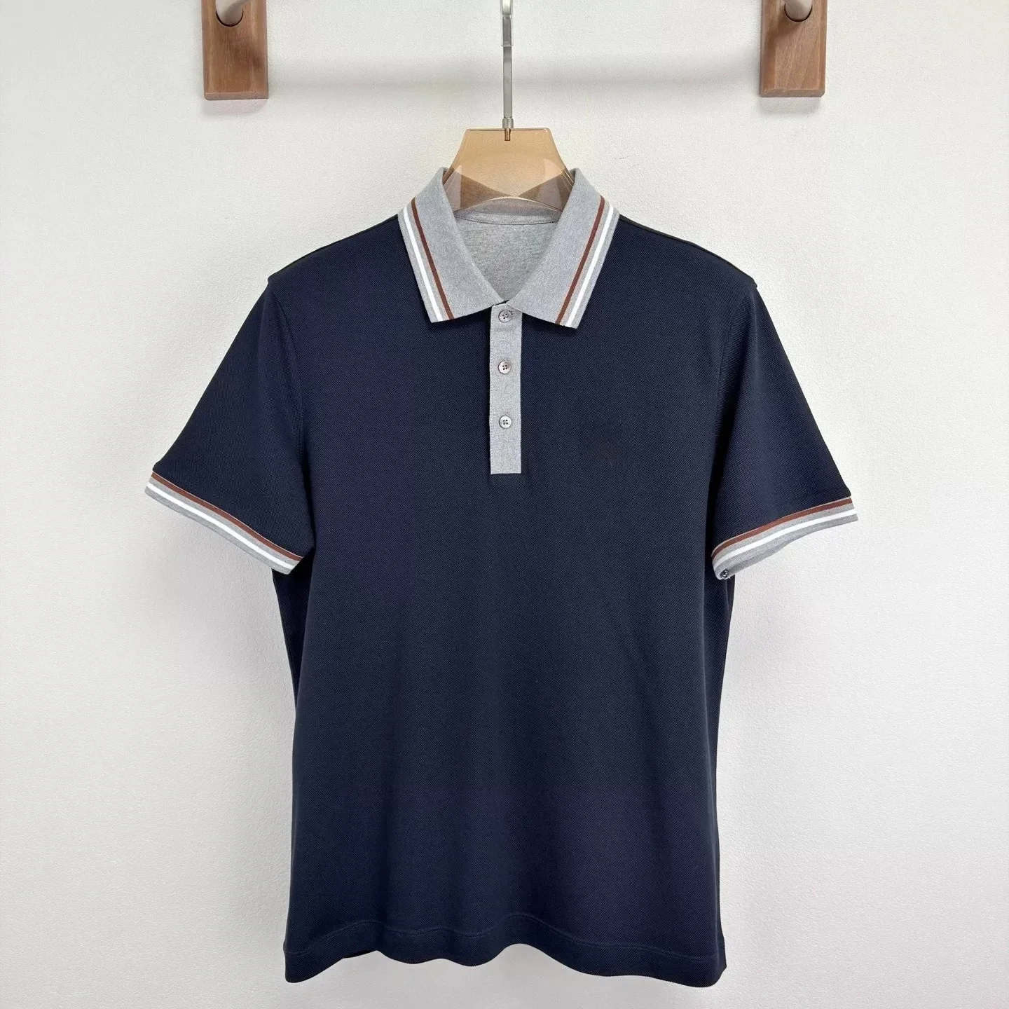 BC Italian 26ss old money style casual contrasting color lapel pearl cotton short-sleeved POLO shirt