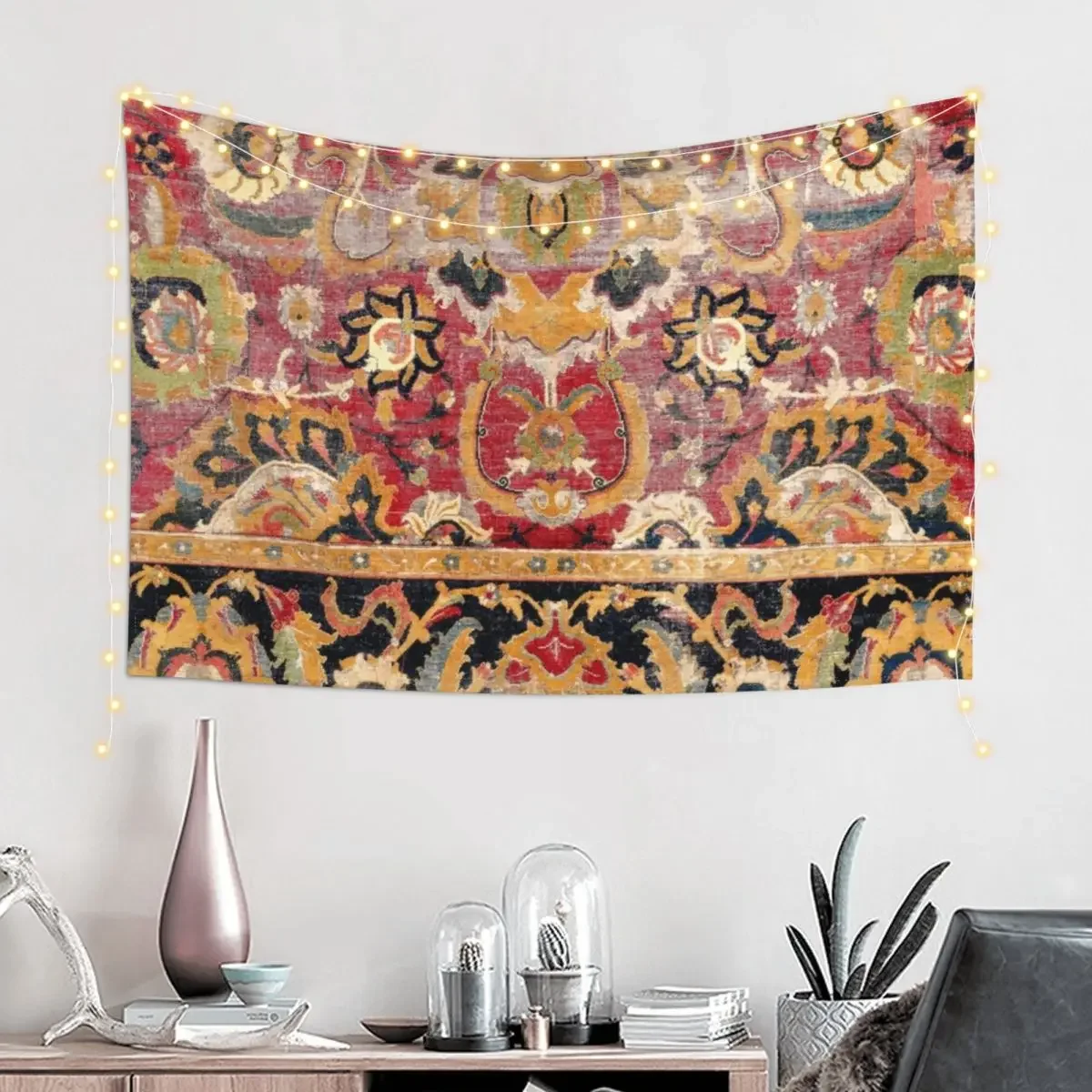 Esfahan Central Persian 17th Century Fragment Print Tapestry Cute Decor Aesthetics For Room Tapestry