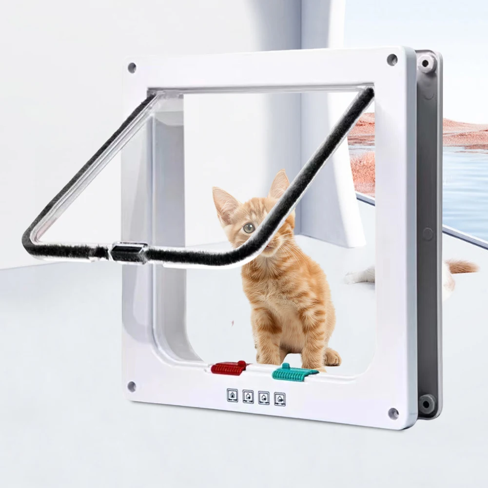 Cat Flap Door With 4 Way Lock Security Flap Door Small Pet Supplies Cat Puppy Safety Gate For Dog Cat Kitten Dog Cat Flap Door