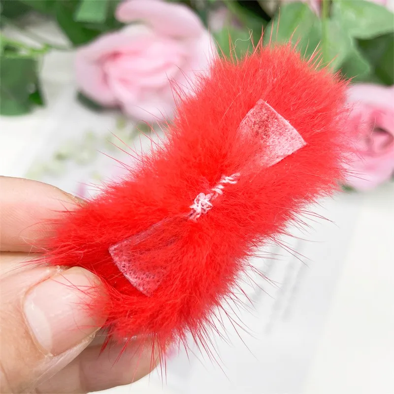 Wholesale Bowknot Mink Fur Pompoms 30mm*70mm  Fluffy Soft Pompones Diy Pom Pom Keychain Hair Decor Sewing Craft Supplies 1/2pcs