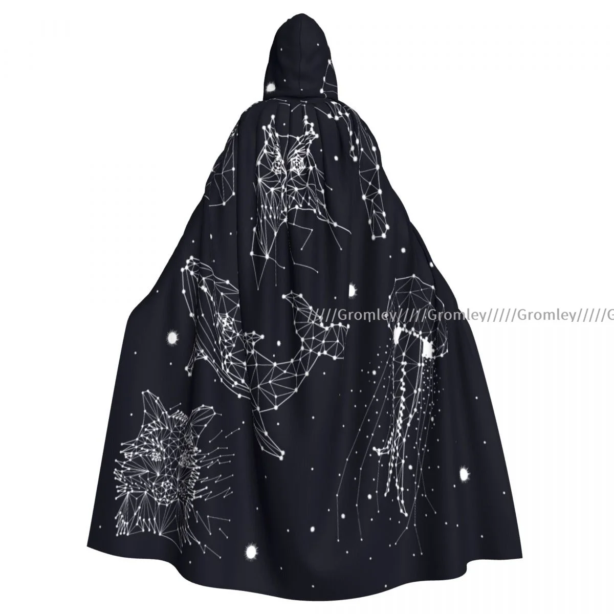 Unisex Halloween Cloak Constellation Elephant Owl Deer Whales Jellyfish Fox Cape Hooded Medieval Costume Witch Wicca Vampire