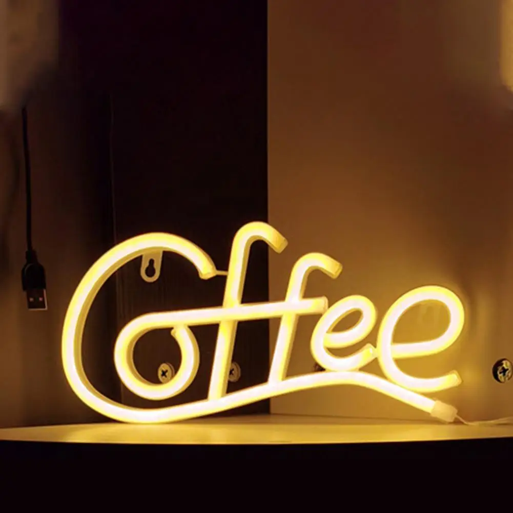 Coffee Letter Neon Sign Lamp Creative Shape Battery-Powered Flicker Free Low-Power Consumption LED Neon Light Wedding Decoration