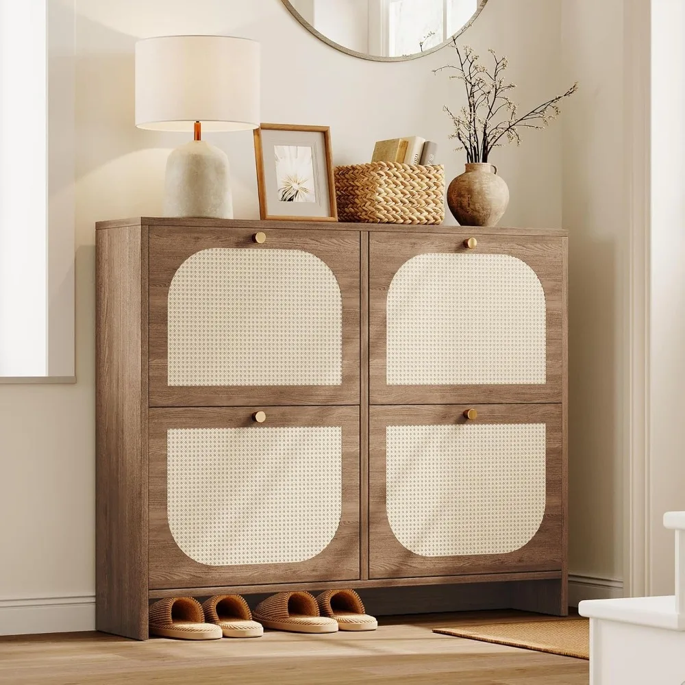 

Shoe Cabinet, Narrow Shoes Organizers w/ 4 Flip Drawers, Freestanding Large Shoes Rack w/3-Tier Adjustable Shelves,Shoe Cabinet