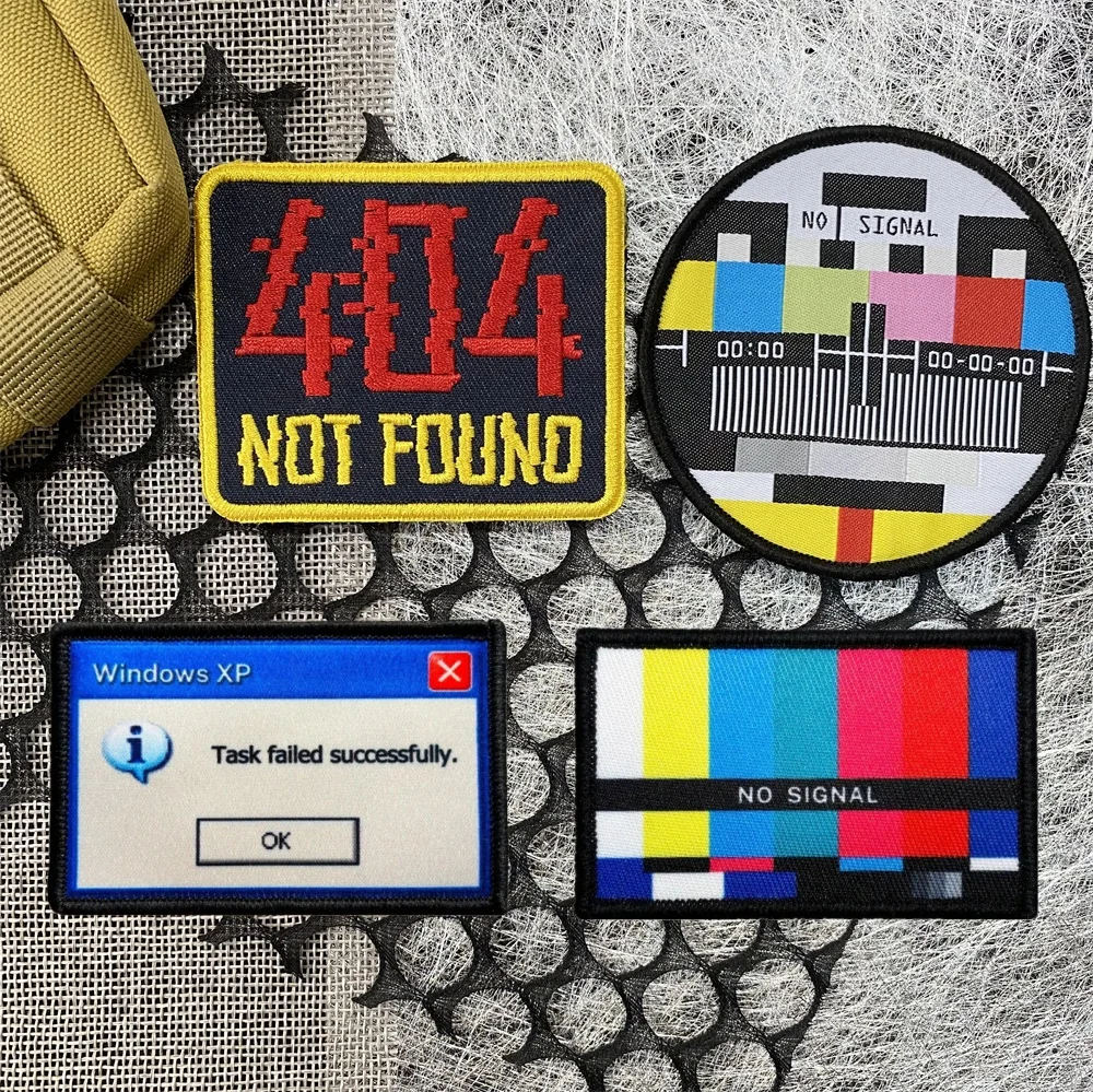 Funny No Signal Tactical Patch 404 Not Found Embroidered Morale Badge Task Failed Successfully Print Hook&loop Backpack Sticker