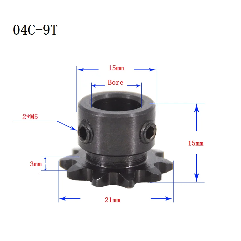 1pcs 04c Chain Gear 45# Steel 9t/10t Teeth Industrial Sprocket Wheel With Top Wire Bore 5/6/8/10mm