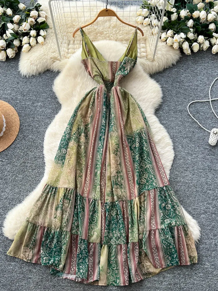 กระโปรงทรงเอ รุ่น Retro Vaion Sle Print Maxi Dr สำหรับผู้หญิง ช่วยให้ดูผอม เอวสูง ผลิตจากเส้นใยโพลีเอสเตอร์ เหมาะสำหรับฤดูร้อน