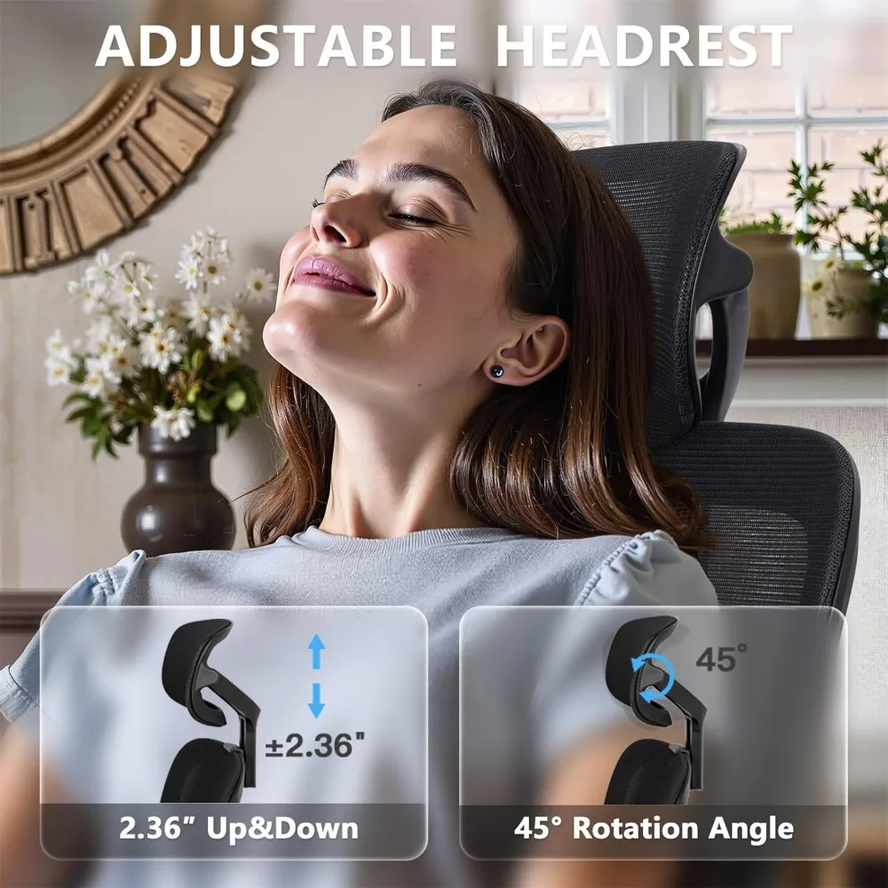 Adjustable Office Chair Computer Chair Ergonomic Desk Chair with Lumbar Support and Headrest High Back Executive Chair with Roll