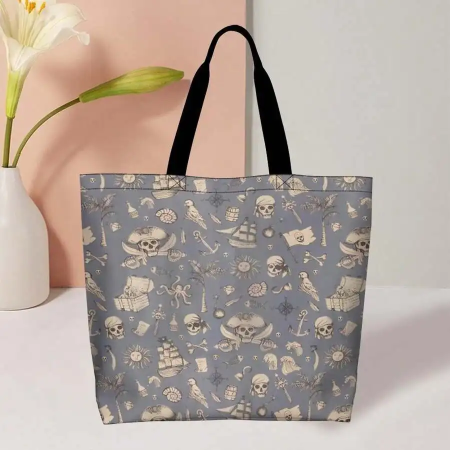 

Pirate Skull Pattern Tote Bag Vintage Nautical Design Casual Shoulder Bag For Adults