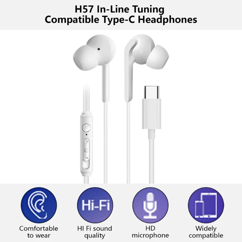 Comfortable In Ear Headphones with Cable Control Type C Game Music Earphone In-line Headsets Earpiece for Gym Running