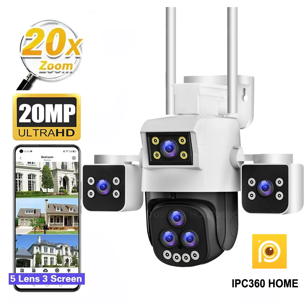 

IPC360 HOME 10K 20MP WiFi PTZ Camera 20X Zoom 5 Lens 3 Screens Color Night Vision Two Way Audio Outdoor Surveillance Cameras