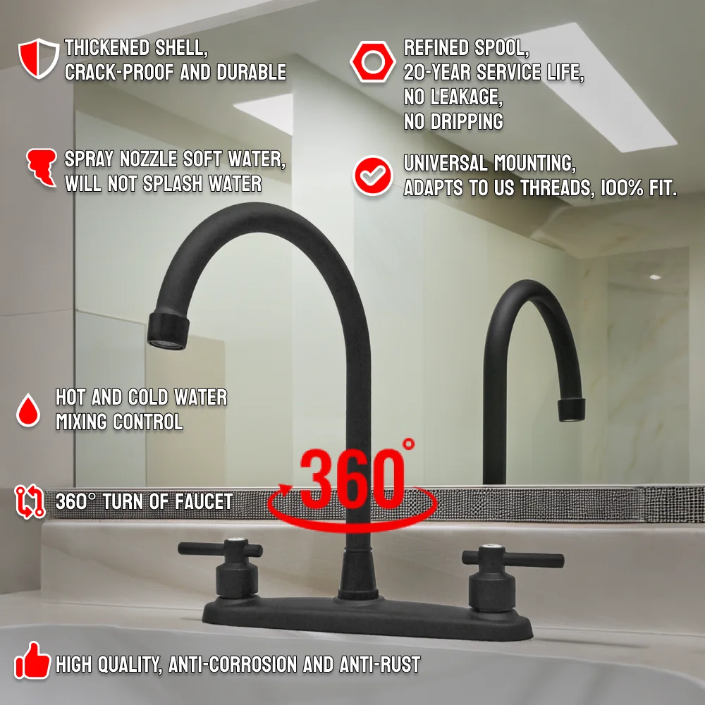 

Modern Double Lever Sink Faucet Kitchen Hot Cold Wash Mix Sink Mixer Taps Swivel Spout Kitchen Two Seat Elbow Faucet Filter