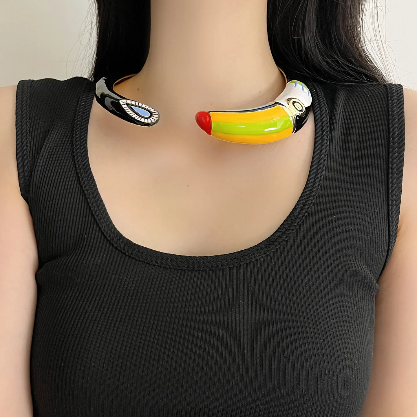 Exaggerated Color Women's Open Elastic Enamel Parrot Necklace