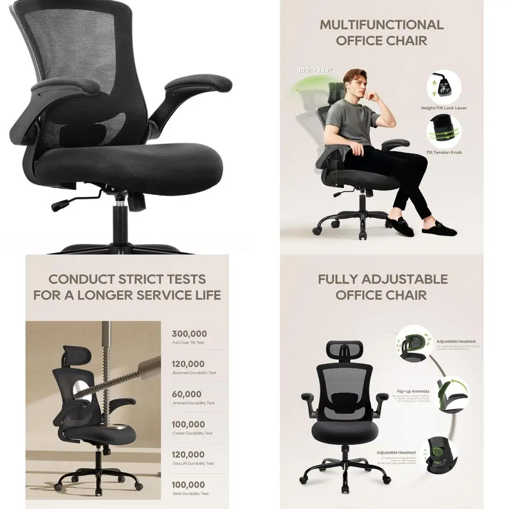 

Эргономичное офисное кресло с высокой спинкой, поясничной поддержкой, откидными подлокотниками и регулируемым подголовником для комфортного использования дома и в офисе