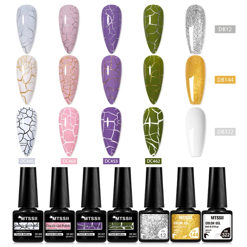 7PCS/SET Crackle Polish Nail Fashionable Color Gel Polish Kit Semi Permanant Soak Off Air Dry For Manicure Nail Art Varnish