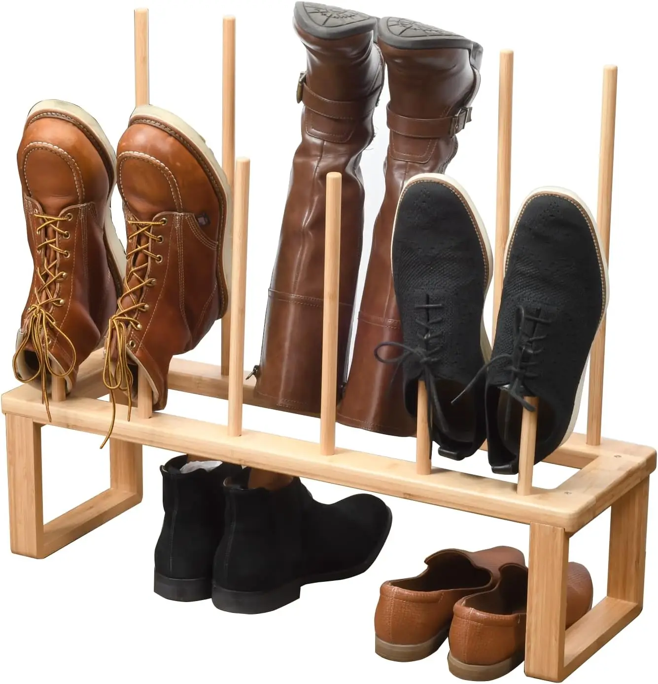 

！@Combohome Bamboo Shoe Organizer Wooden Boots Storage Rack 6-Pair Tall Boots Holder